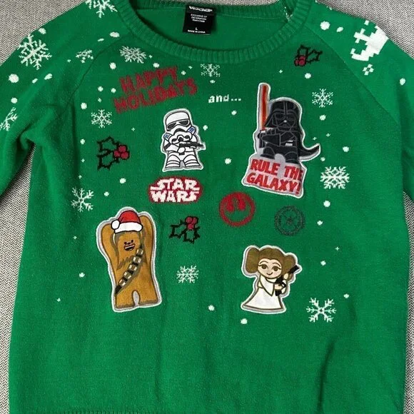 Kids Star Wars Christmas Sweater Size L EUC - Picture 1 of 3